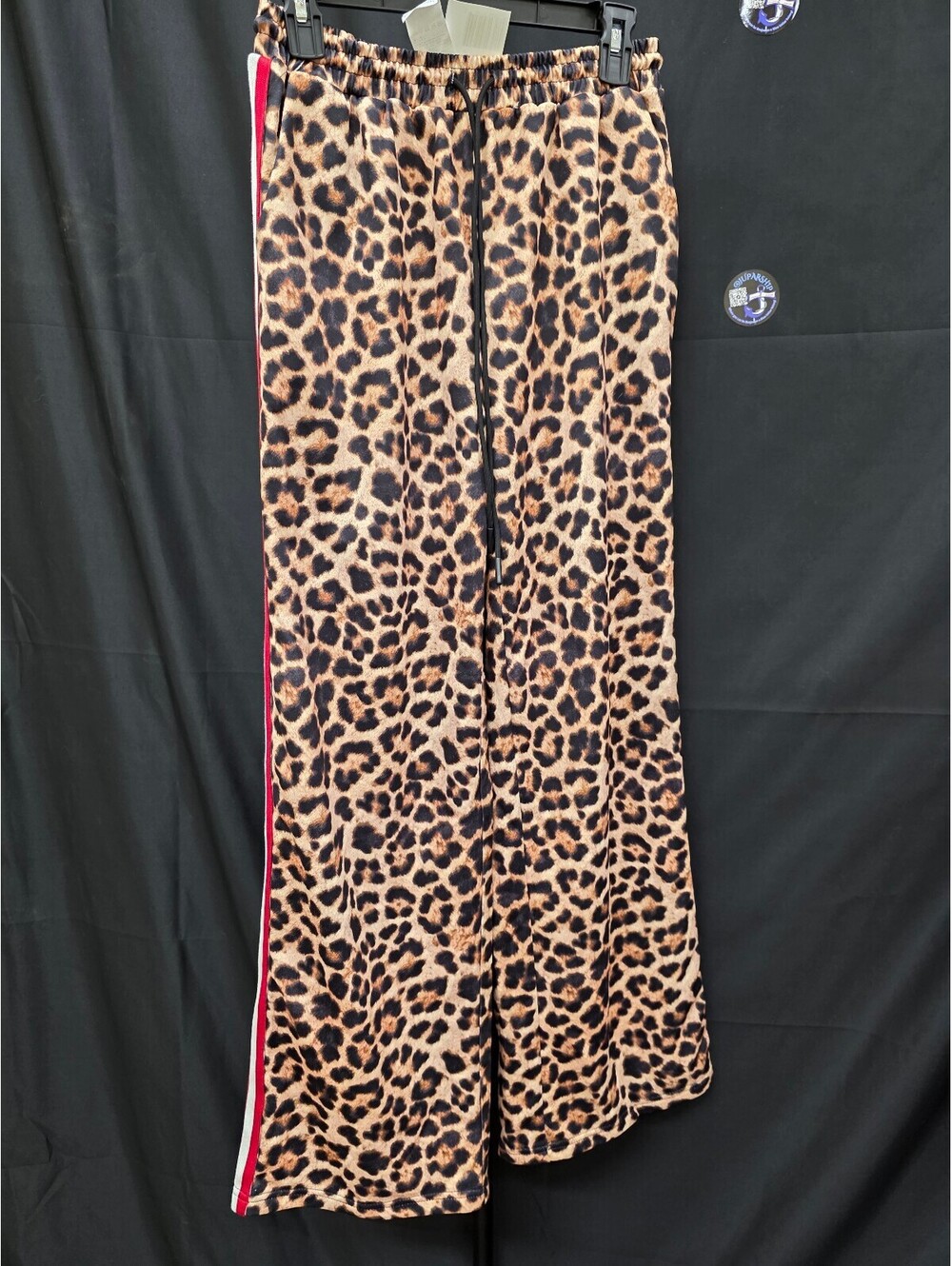 WOMEN’S LEOPARD COLOR BLOCK DRAWSTRING WIDE‑LEG PANTS BROWN SIZE L